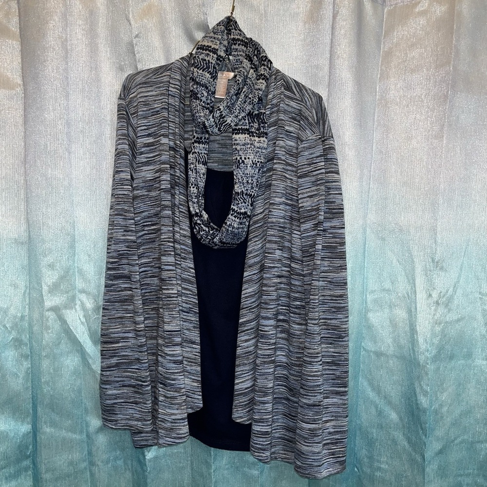 White Stag Women's Size 2X Open Front Cardigan‎ with Camisole/Scarf Navy